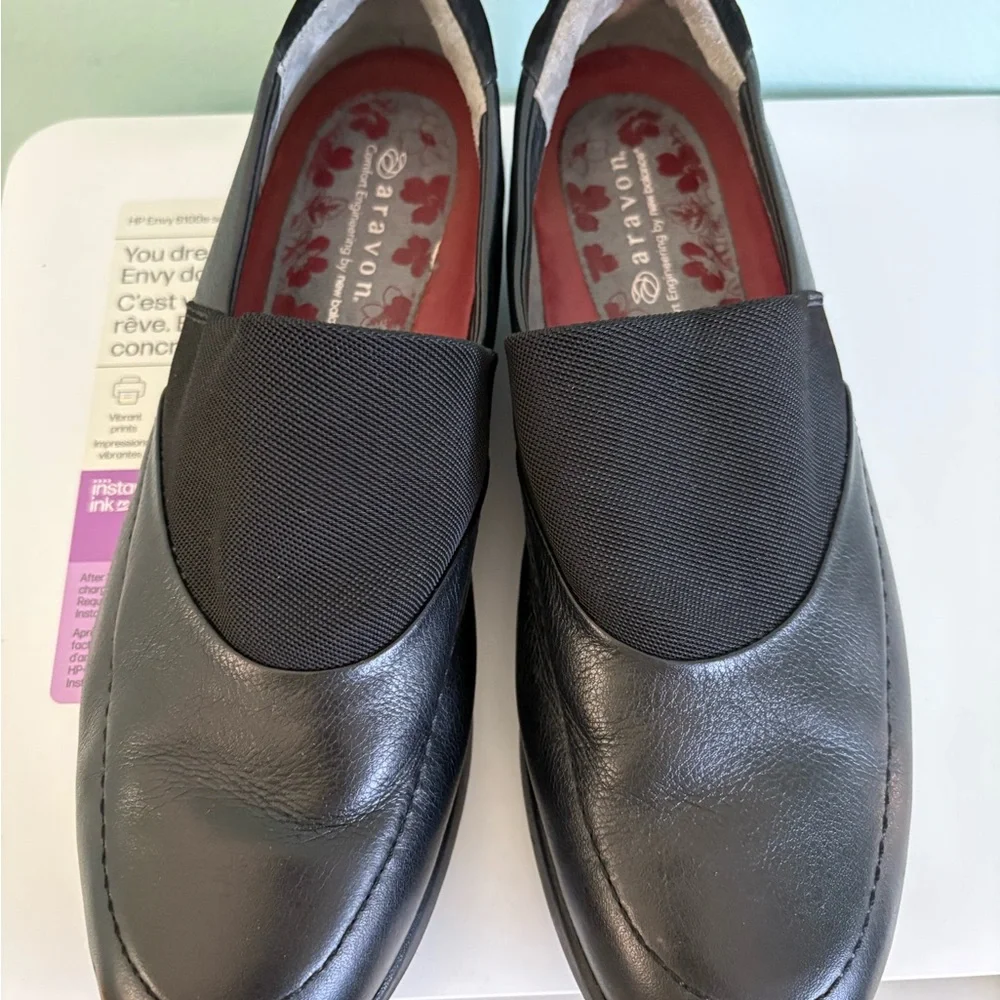 Aravon New Balance Shoes Womens 9 M Black Slip On Loafers Leather Comfort Vibram